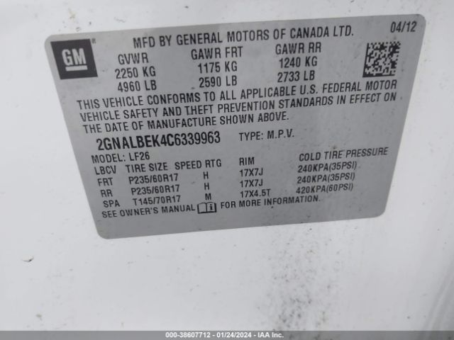 Photo 8 VIN: 2GNALBEK4C6339963 - CHEVROLET EQUINOX 