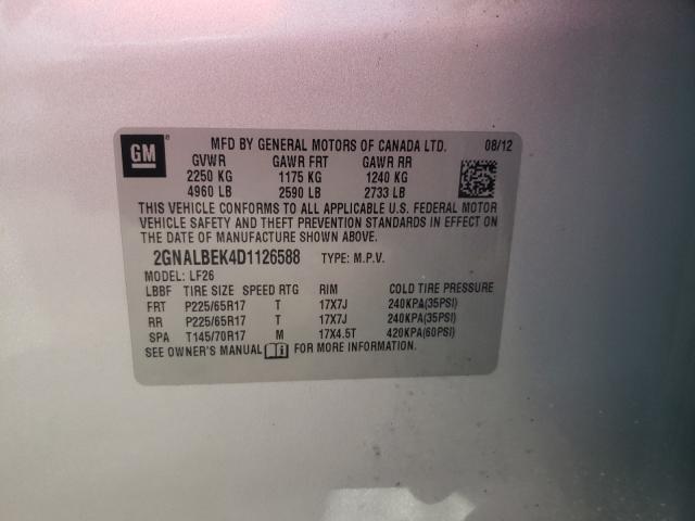 Photo 9 VIN: 2GNALBEK4D1126588 - CHEVROLET EQUINOX LS 