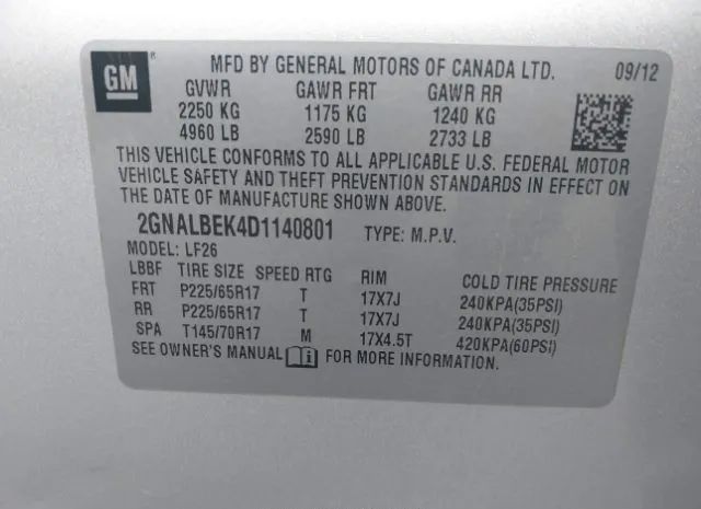 Photo 8 VIN: 2GNALBEK4D1140801 - CHEVROLET EQUINOX 