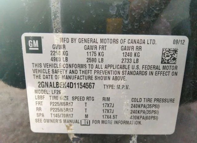 Photo 8 VIN: 2GNALBEK4D1154567 - CHEVROLET EQUINOX 