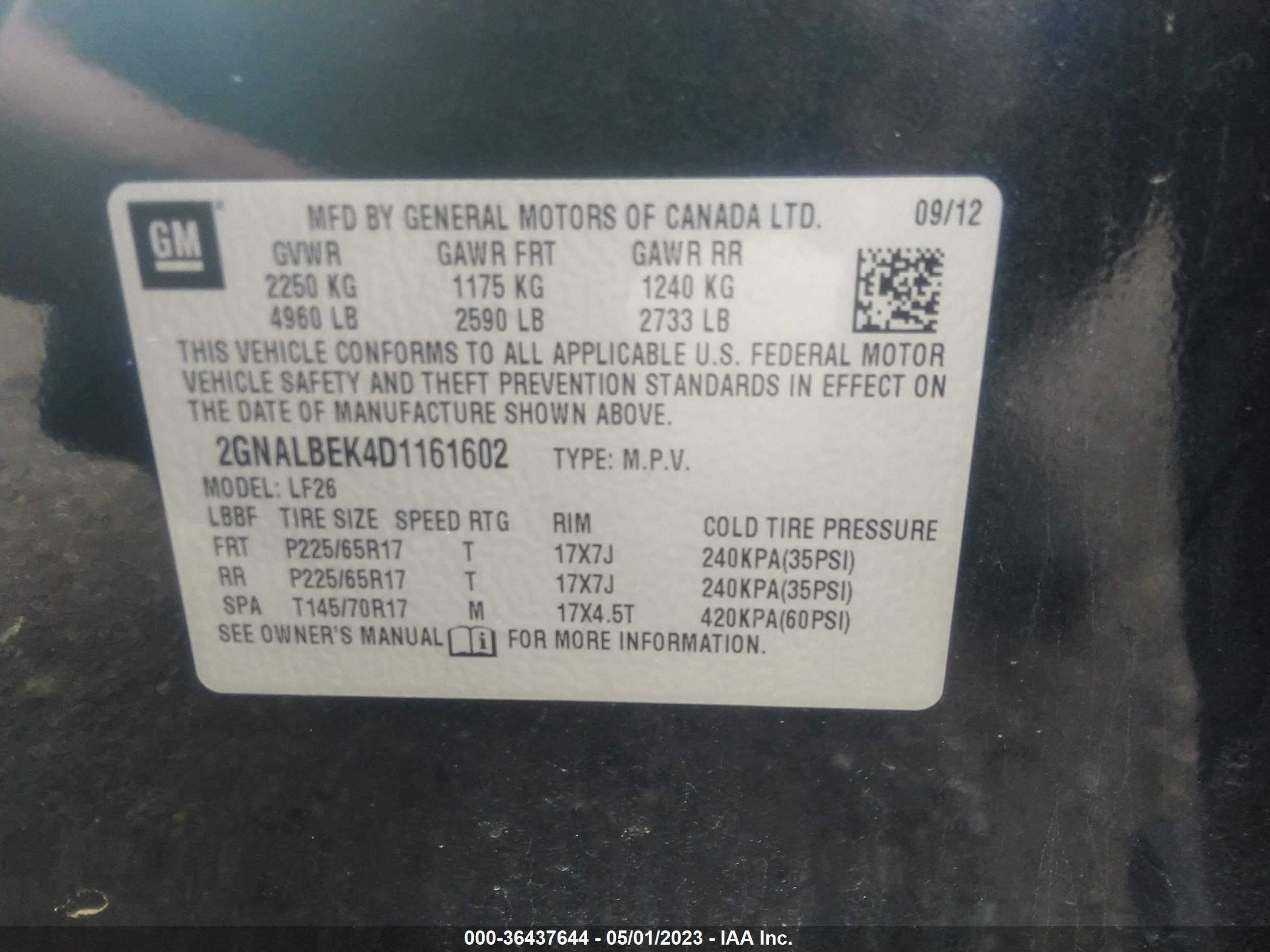 Photo 8 VIN: 2GNALBEK4D1161602 - CHEVROLET EQUINOX 