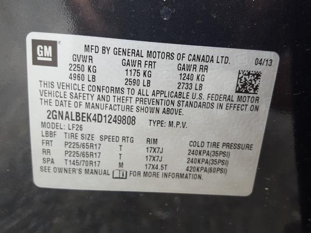 Photo 9 VIN: 2GNALBEK4D1249808 - CHEVROLET EQUINOX LS 