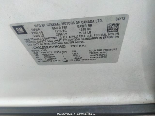 Photo 8 VIN: 2GNALBEK4D1252465 - CHEVROLET EQUINOX 