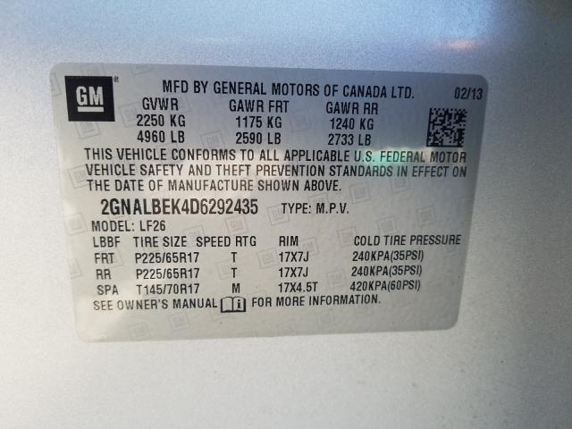 Photo 9 VIN: 2GNALBEK4D6292435 - CHEVROLET EQUINOX 