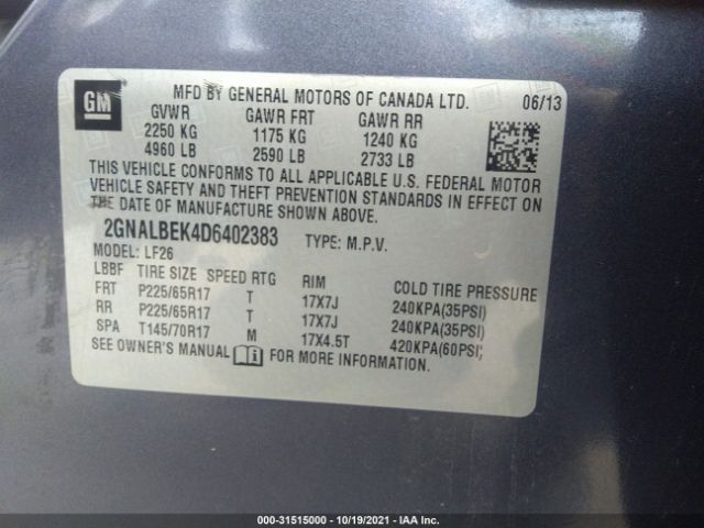 Photo 8 VIN: 2GNALBEK4D6402383 - CHEVROLET EQUINOX 