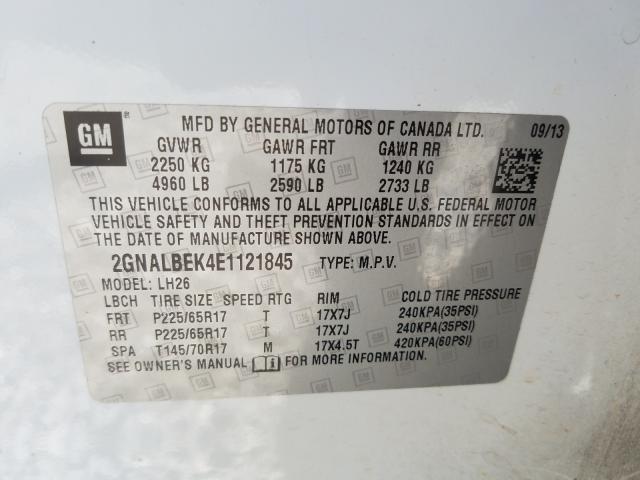 Photo 9 VIN: 2GNALBEK4E1121845 - CHEVROLET EQUINOX LT 