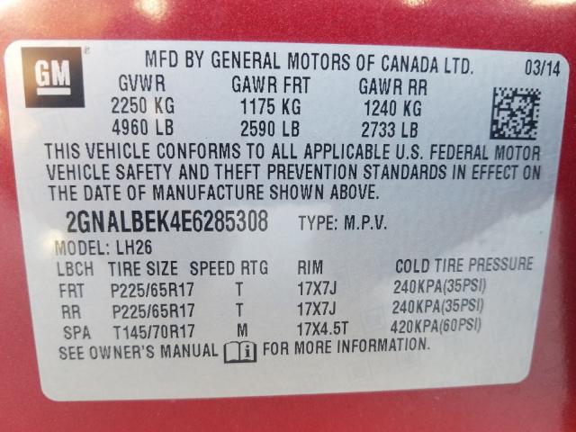 Photo 9 VIN: 2GNALBEK4E6285308 - CHEVROLET EQUINOX LT 