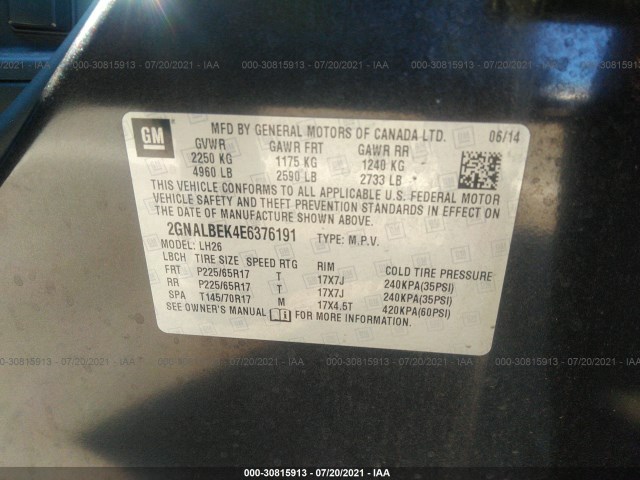 Photo 8 VIN: 2GNALBEK4E6376191 - CHEVROLET EQUINOX 