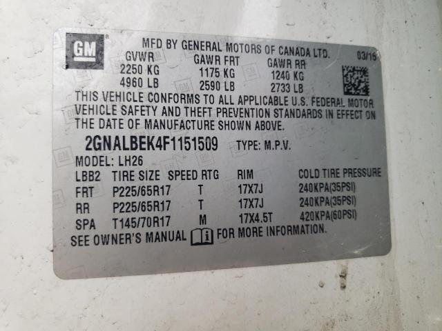 Photo 11 VIN: 2GNALBEK4F1151509 - CHEVROLET EQUINOX LT 