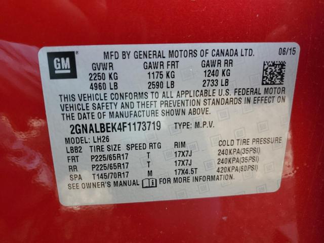 Photo 11 VIN: 2GNALBEK4F1173719 - CHEVROLET EQUINOX LT 