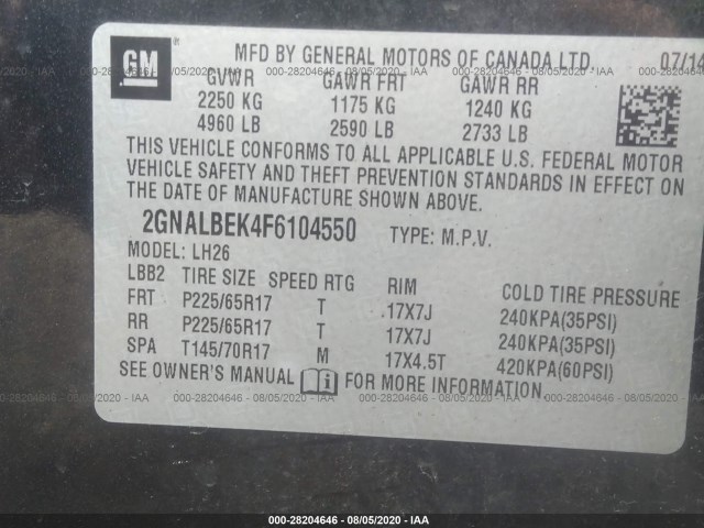 Photo 8 VIN: 2GNALBEK4F6104550 - CHEVROLET EQUINOX 