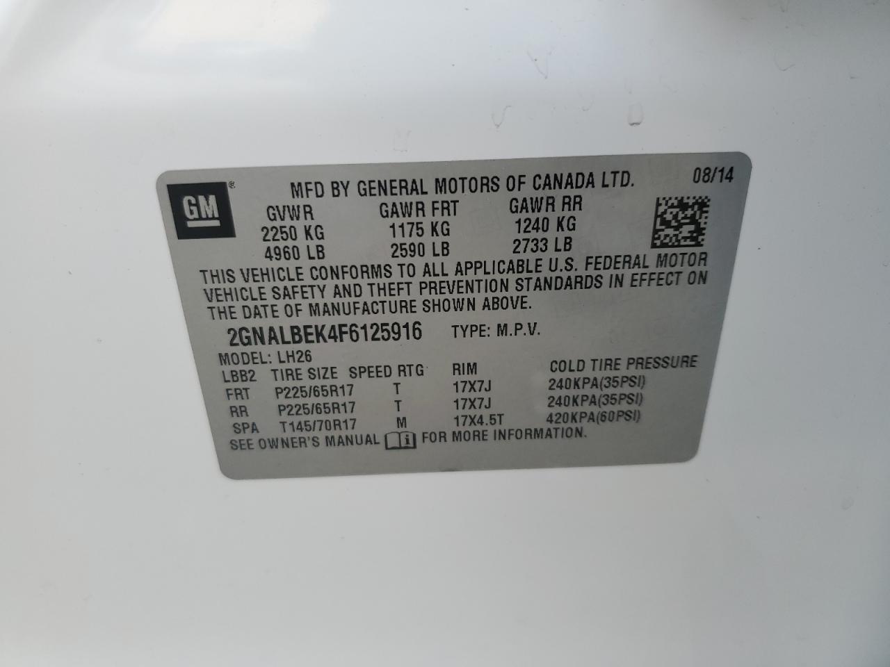 Photo 12 VIN: 2GNALBEK4F6125916 - CHEVROLET EQUINOX 