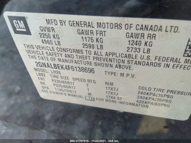 Photo 8 VIN: 2GNALBEK4F6138696 - CHEVROLET EQUINOX 