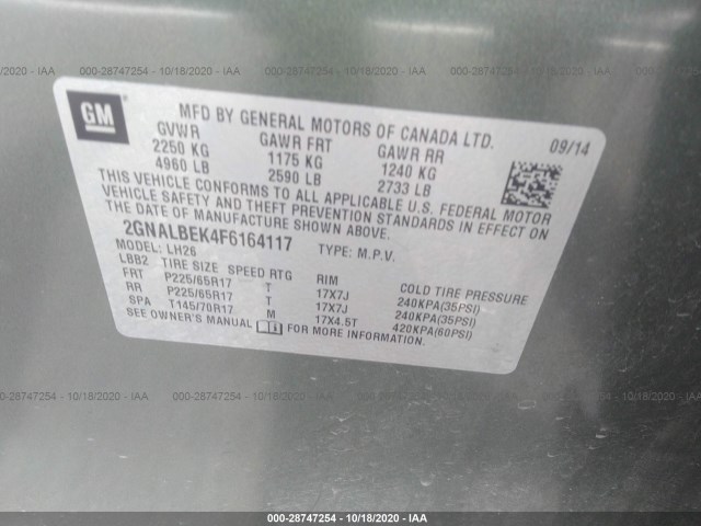 Photo 8 VIN: 2GNALBEK4F6164117 - CHEVROLET EQUINOX 