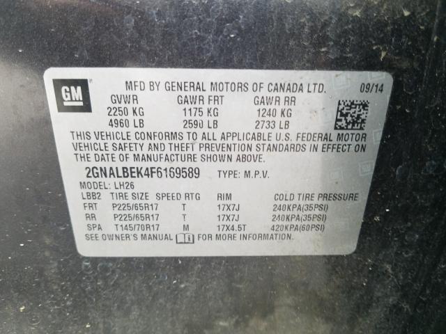 Photo 9 VIN: 2GNALBEK4F6169589 - CHEVROLET EQUINOX LT 