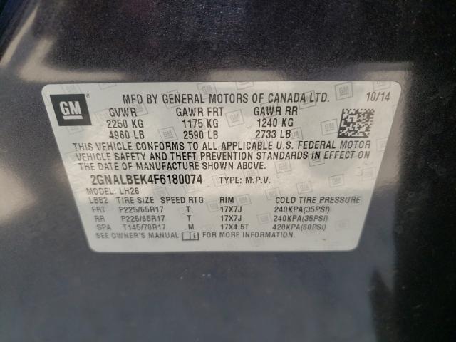 Photo 9 VIN: 2GNALBEK4F6180074 - CHEVROLET EQUINOX LT 