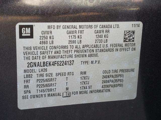 Photo 9 VIN: 2GNALBEK4F6224137 - CHEVROLET EQUINOX LT 