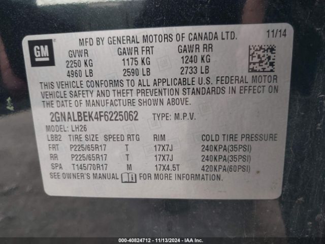 Photo 8 VIN: 2GNALBEK4F6225062 - CHEVROLET EQUINOX 