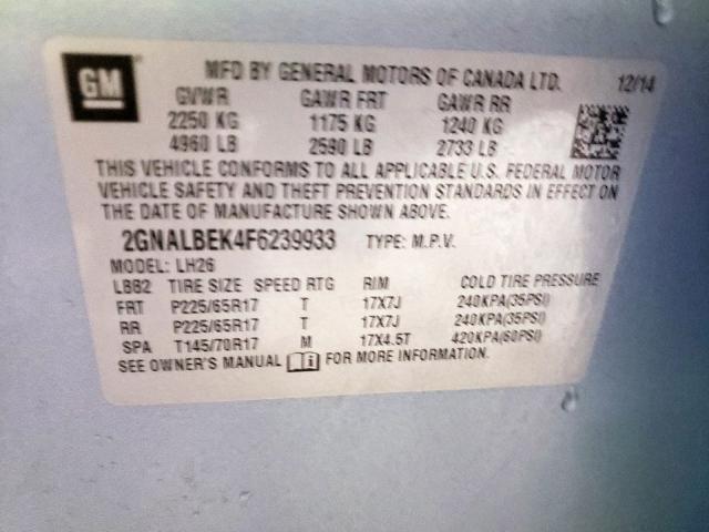 Photo 9 VIN: 2GNALBEK4F6239933 - CHEVROLET EQUINOX LT 