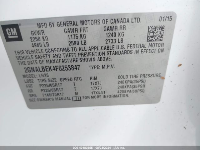 Photo 8 VIN: 2GNALBEK4F6253847 - CHEVROLET EQUINOX 