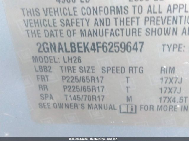 Photo 8 VIN: 2GNALBEK4F6259647 - CHEVROLET EQUINOX 