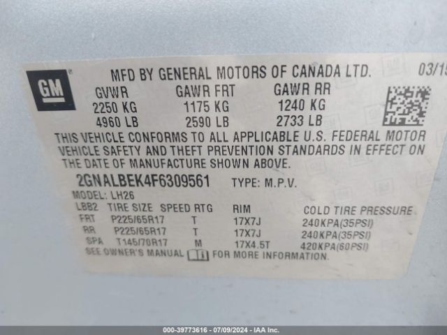 Photo 8 VIN: 2GNALBEK4F6309561 - CHEVROLET EQUINOX 