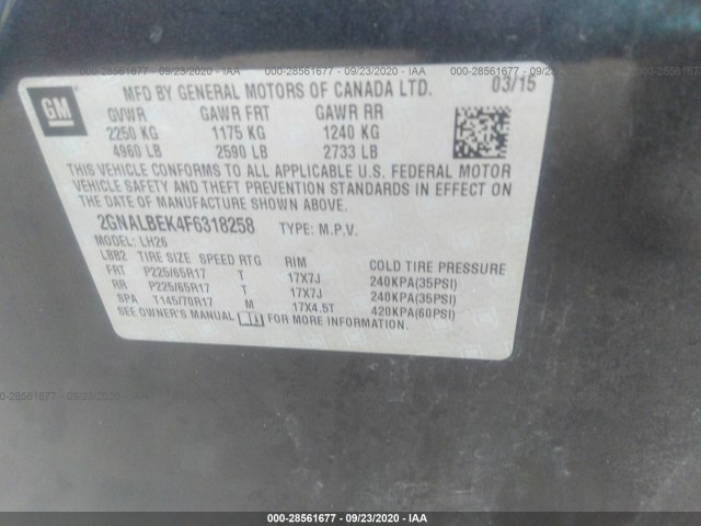 Photo 8 VIN: 2GNALBEK4F6318258 - CHEVROLET EQUINOX 