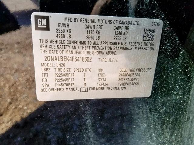 Photo 9 VIN: 2GNALBEK4F6418652 - CHEVROLET EQUINOX LT 