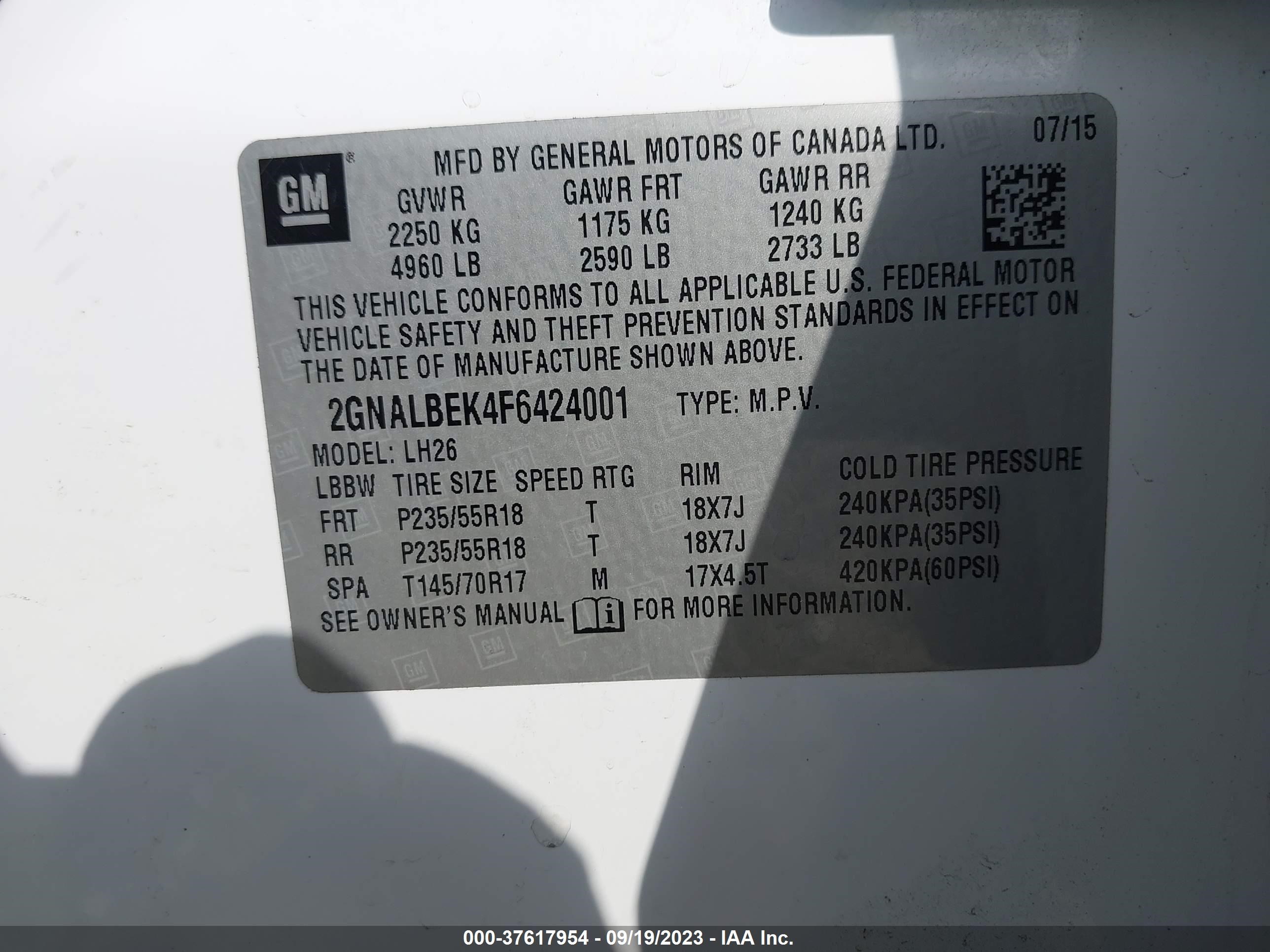 Photo 8 VIN: 2GNALBEK4F6424001 - CHEVROLET EQUINOX 