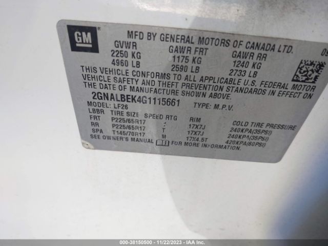 Photo 8 VIN: 2GNALBEK4G1115661 - CHEVROLET EQUINOX 