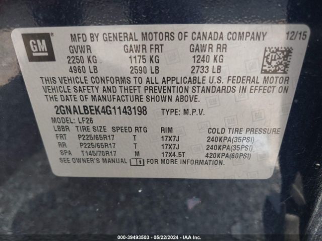 Photo 8 VIN: 2GNALBEK4G1143198 - CHEVROLET EQUINOX 