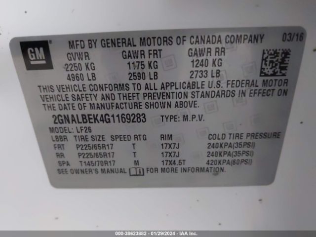 Photo 8 VIN: 2GNALBEK4G1169283 - CHEVROLET EQUINOX 