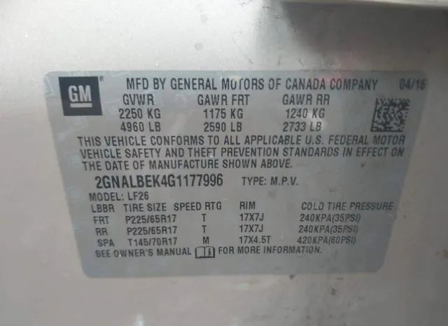 Photo 8 VIN: 2GNALBEK4G1177996 - CHEVROLET EQUINOX 