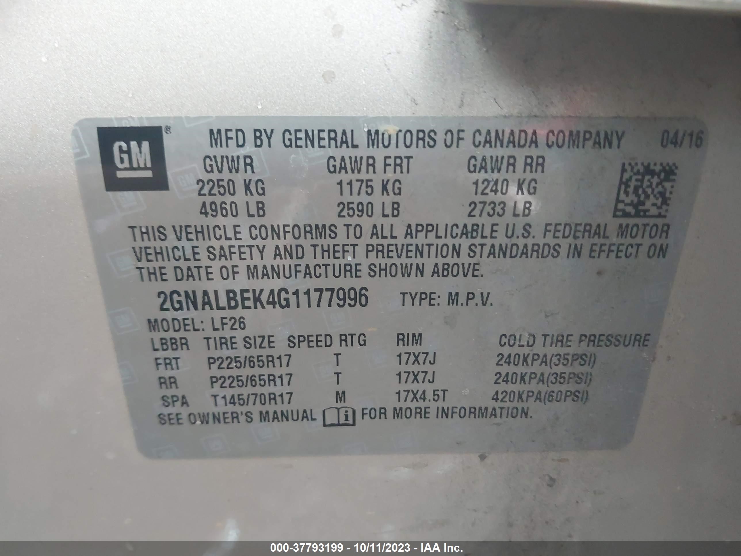 Photo 8 VIN: 2GNALBEK4G1177996 - CHEVROLET EQUINOX 