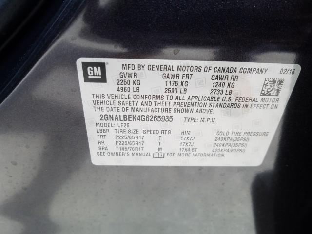 Photo 9 VIN: 2GNALBEK4G6265935 - CHEVROLET EQUINOX LS 