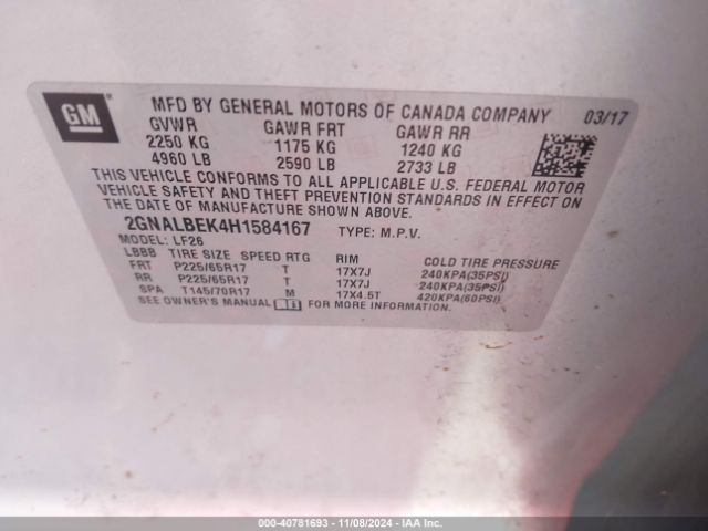 Photo 8 VIN: 2GNALBEK4H1584167 - CHEVROLET EQUINOX 