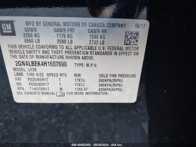 Photo 8 VIN: 2GNALBEK4H1607690 - CHEVROLET EQUINOX 