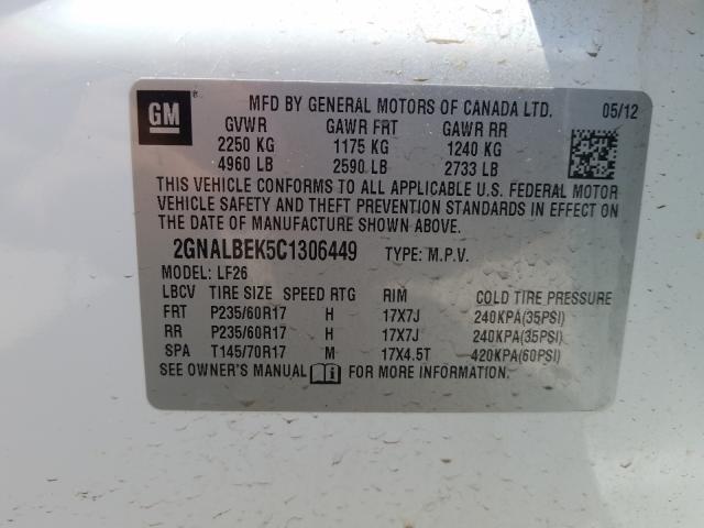 Photo 9 VIN: 2GNALBEK5C1306449 - CHEVROLET EQUINOX LS 