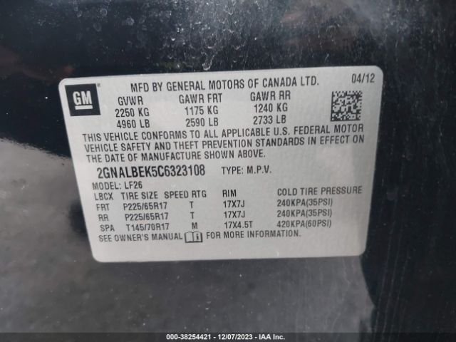 Photo 8 VIN: 2GNALBEK5C6323108 - CHEVROLET EQUINOX 