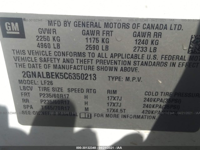 Photo 8 VIN: 2GNALBEK5C6350213 - CHEVROLET EQUINOX 