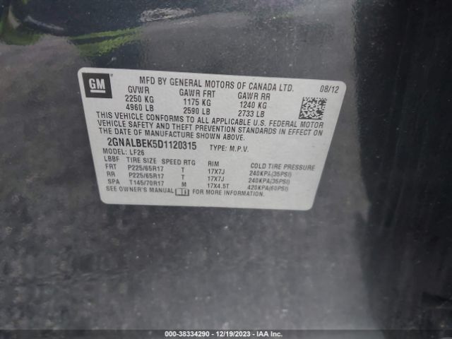 Photo 8 VIN: 2GNALBEK5D1120315 - CHEVROLET EQUINOX 