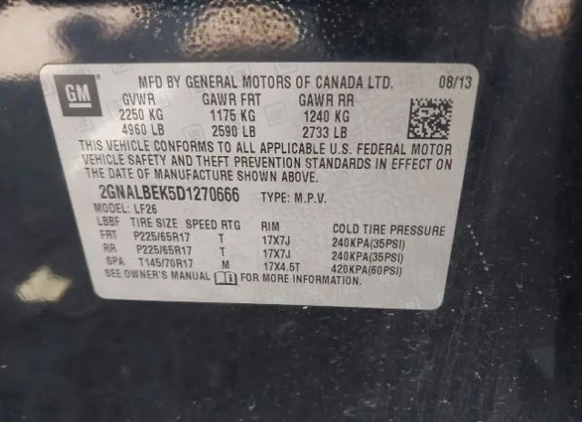 Photo 8 VIN: 2GNALBEK5D1270666 - CHEVROLET EQUINOX 