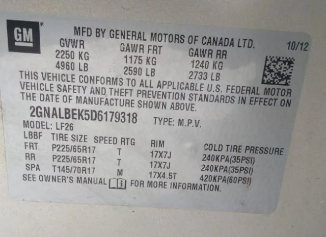 Photo 8 VIN: 2GNALBEK5D6179318 - CHEVROLET EQUINOX 