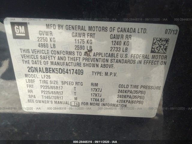 Photo 8 VIN: 2GNALBEK5D6417409 - CHEVROLET EQUINOX 