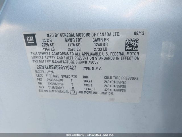 Photo 8 VIN: 2GNALBEK5E6119427 - CHEVROLET EQUINOX 