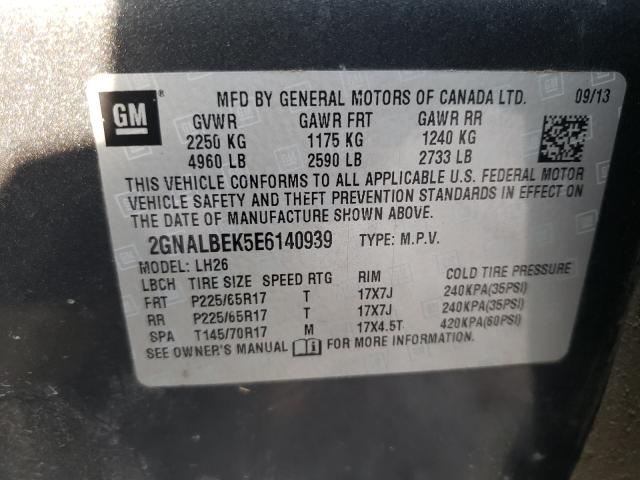 Photo 9 VIN: 2GNALBEK5E6140939 - CHEVROLET EQUINOX LT 