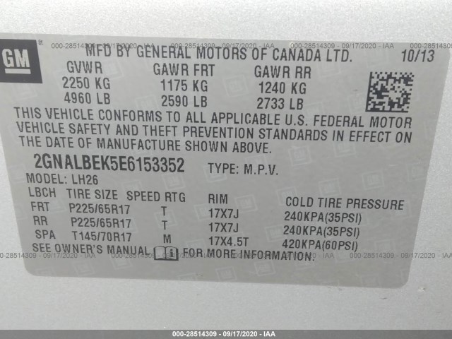 Photo 8 VIN: 2GNALBEK5E6153352 - CHEVROLET EQUINOX 