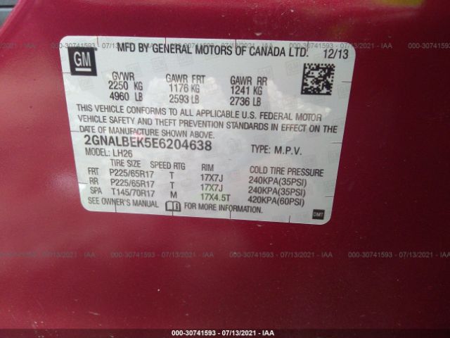 Photo 8 VIN: 2GNALBEK5E6204638 - CHEVROLET EQUINOX 