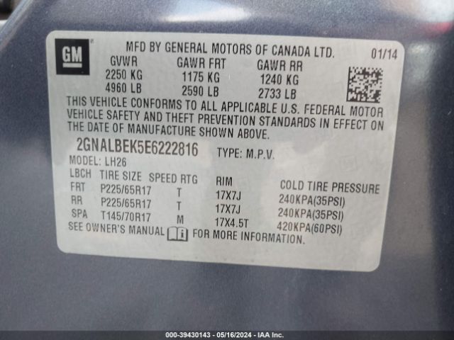 Photo 8 VIN: 2GNALBEK5E6222816 - CHEVROLET EQUINOX 