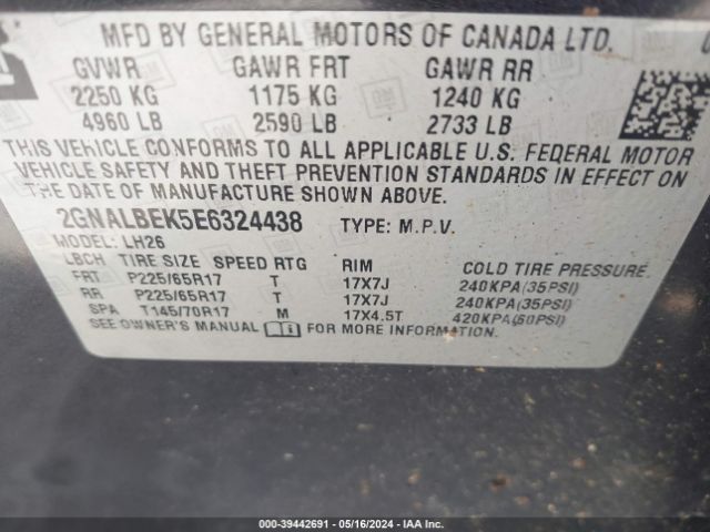 Photo 8 VIN: 2GNALBEK5E6324438 - CHEVROLET EQUINOX 